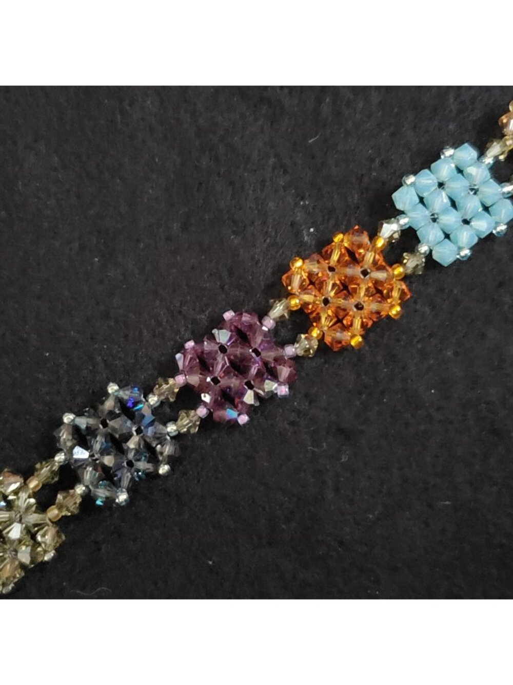 Crystal Beaded Bracelet Multi Colored Handmade Sparkles 6.5"